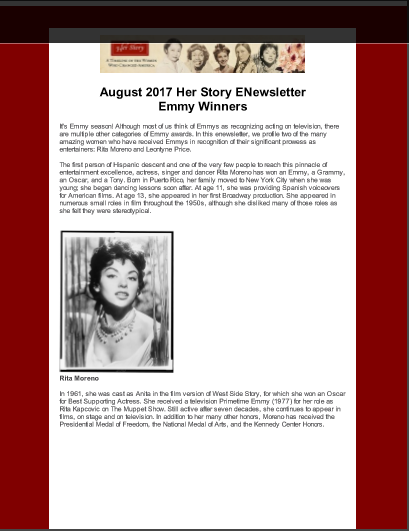 August 2017 ENewsletter - Emmy Winners | HerStory: A Timeline